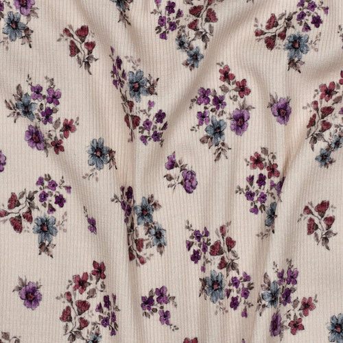 Rib Jersey digitale bloemen - Gebroken wit