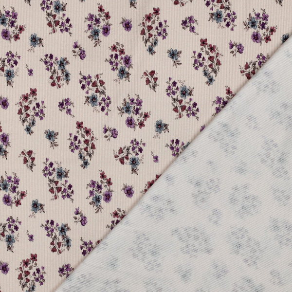 Rib Jersey digitale bloemen - Gebroken wit