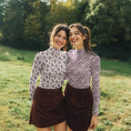 Rib Jersey digitale bloemen - Gebroken wit