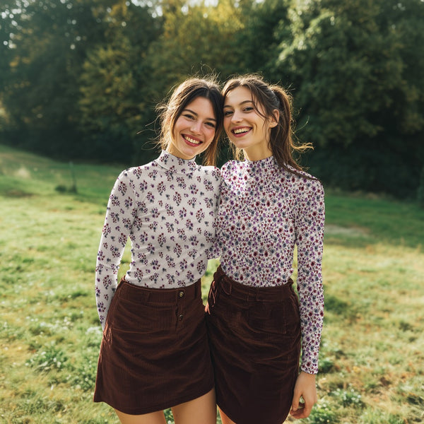 Rib Jersey digitale bloemen - Gebroken wit