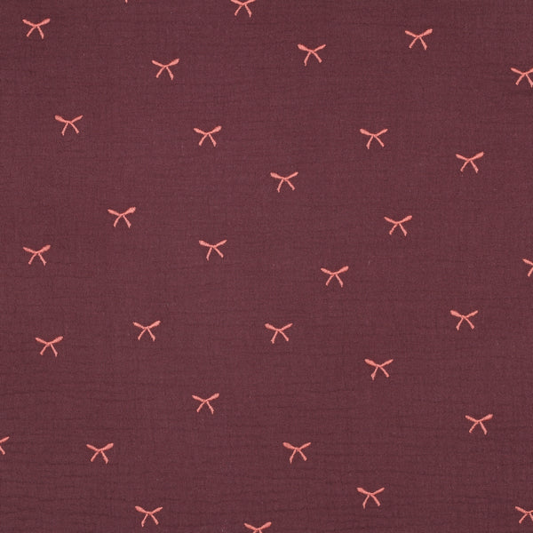 Double Gauze geborduurde strikjes - Burgundy