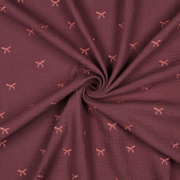 Double Gauze geborduurde strikjes - Burgundy