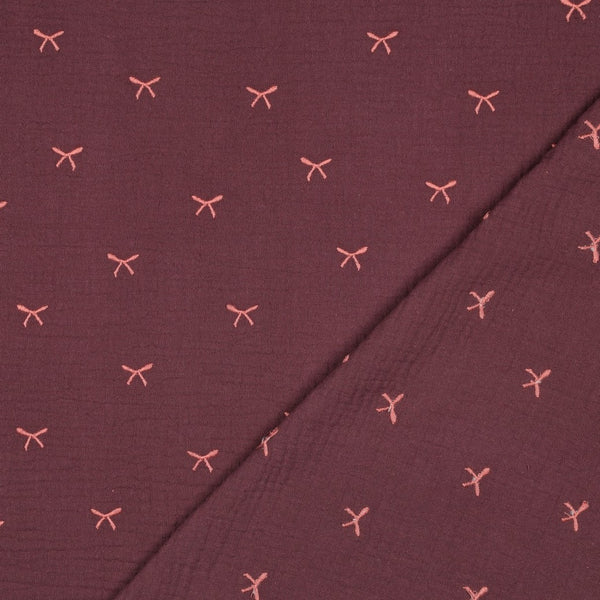 Double Gauze geborduurde strikjes - Burgundy