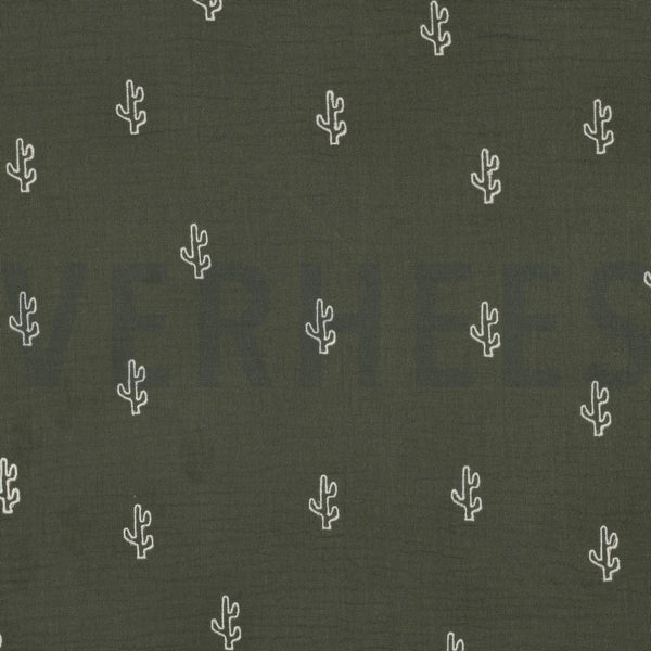 Double gauze embroidery cactus - Groen