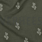 Double gauze embroidery cactus - Groen