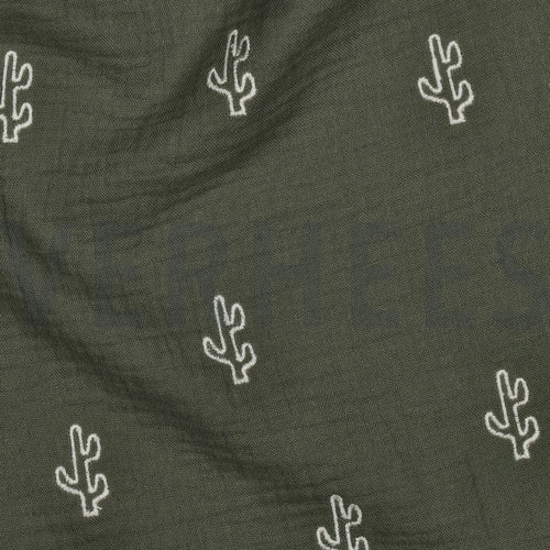 Double gauze embroidery cactus - Groen