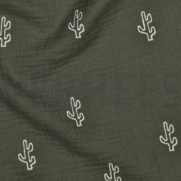 Double gauze embroidery cactus - Groen