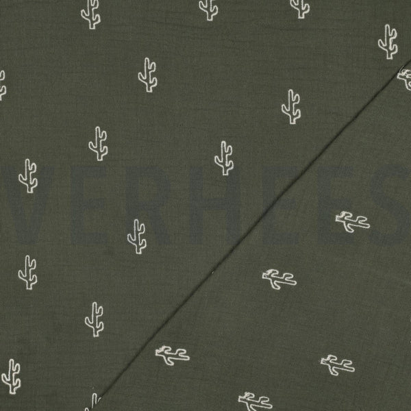 Double gauze embroidery cactus - Groen