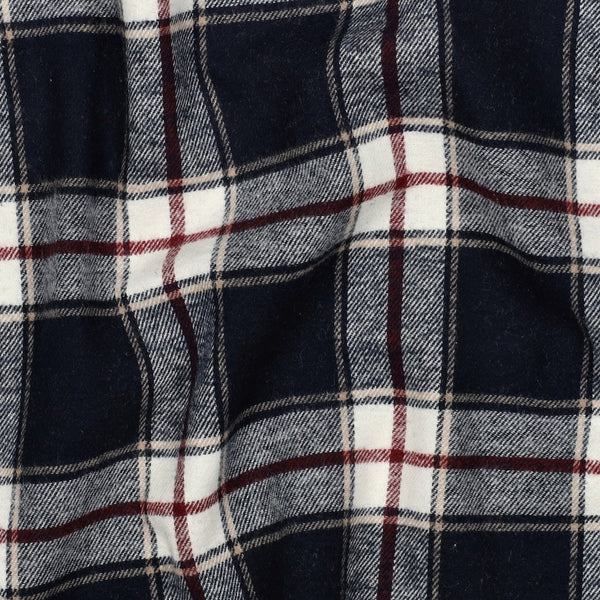 Katoen yarn dyed brushed ruit - Navy