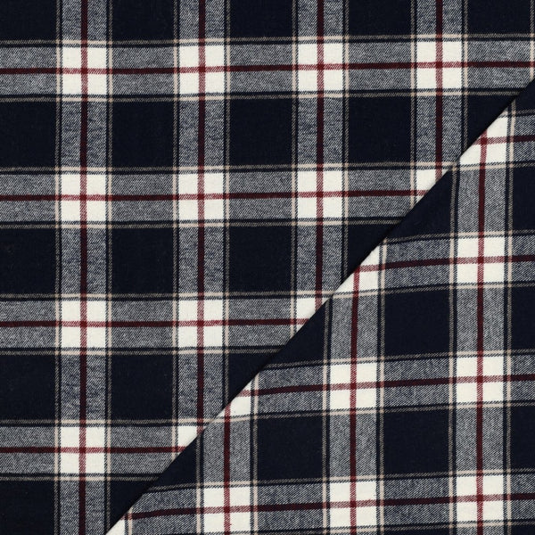 Katoen yarn dyed brushed ruit - Navy