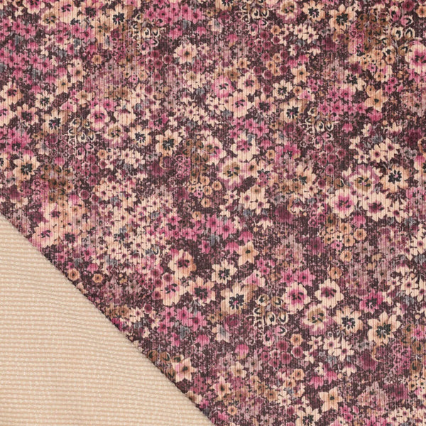 Corduroy tricot bloemen - Roze