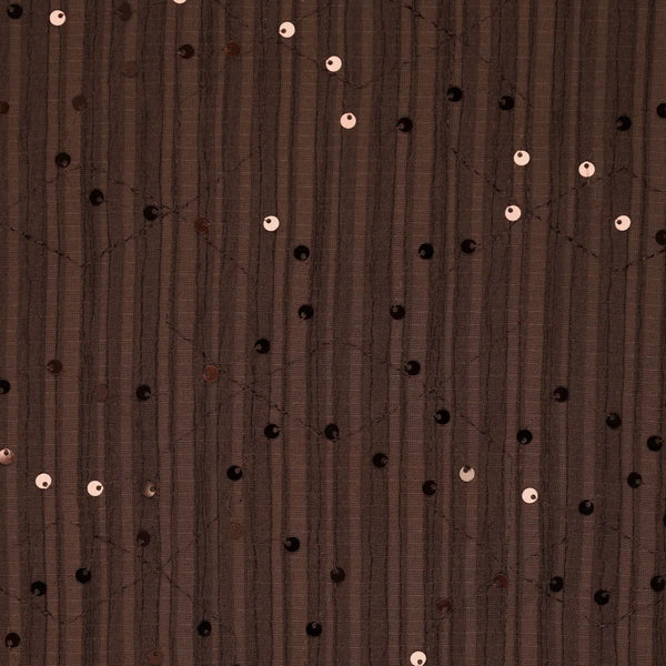 Geborduurde viscose met pailletten - Bruin