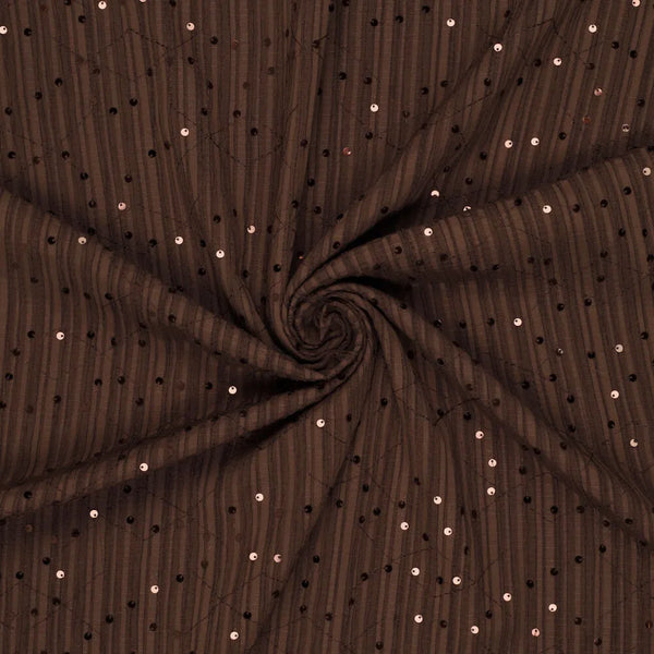Geborduurde viscose met pailletten - Bruin