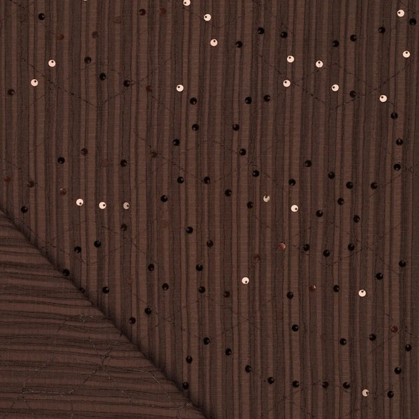 Geborduurde viscose met pailletten - Bruin