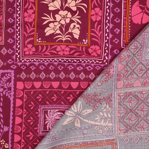 Katoen satijn patchwork bloemen - Fuchsia