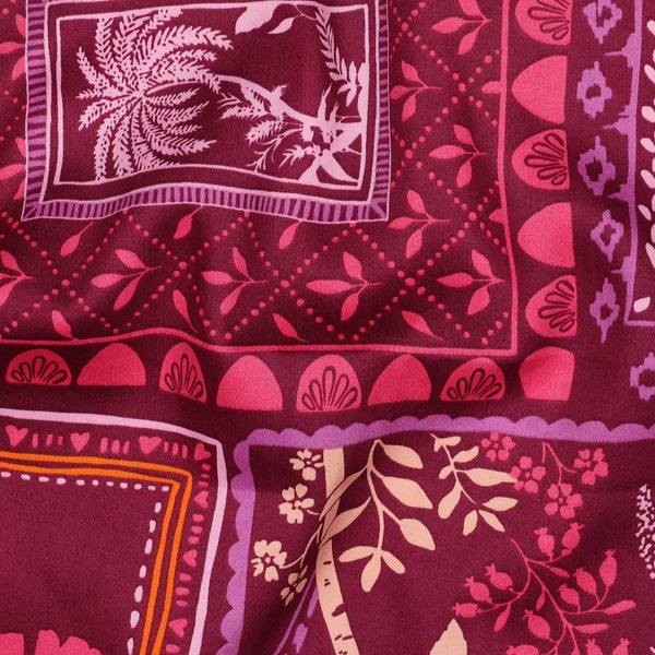 Katoen satijn patchwork bloemen - Fuchsia