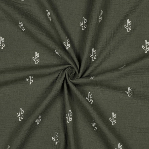 Double gauze embroidery cactus - Groen