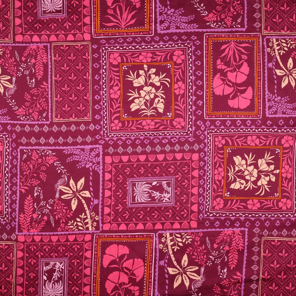 Katoen satijn patchwork bloemen - Fuchsia