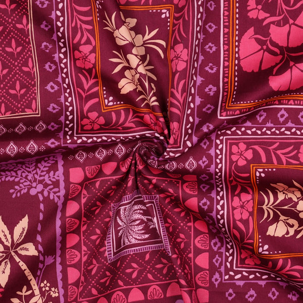 Katoen satijn patchwork bloemen - Fuchsia