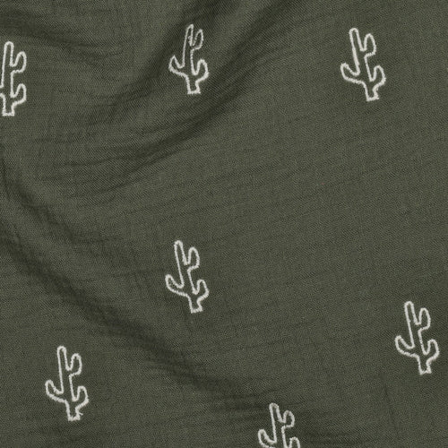 Double gauze embroidery cactus - Groen
