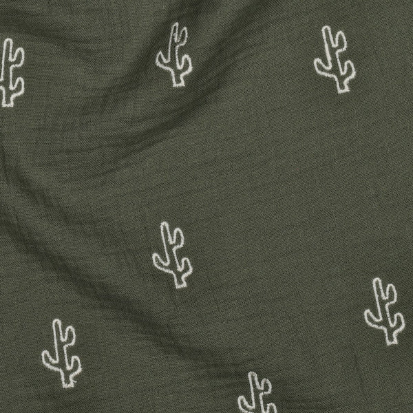 Double gauze embroidery cactus - Groen