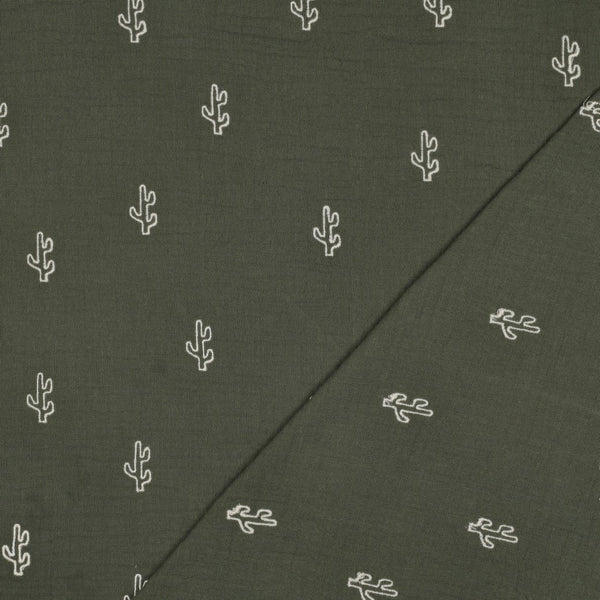 Double gauze embroidery cactus - Groen